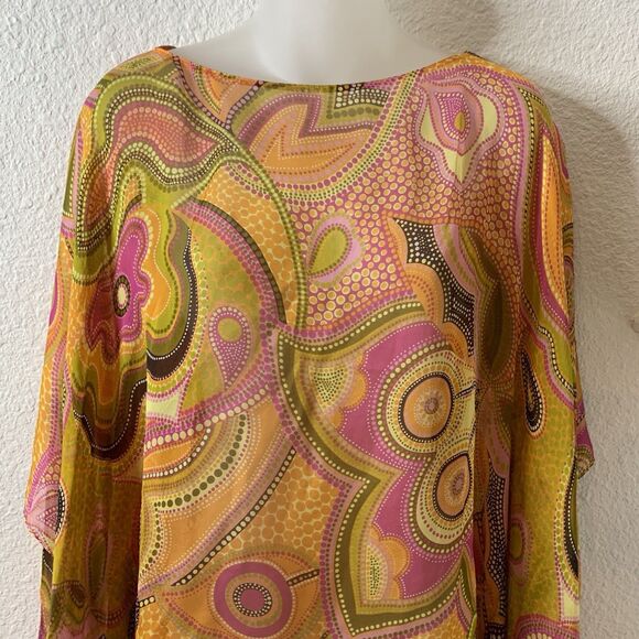 Vtg Dana Buchman Silk 2 Piece Poncho & Skirt Set Italian Fabric Colorful Sz 12/L - Picture 13 of 16